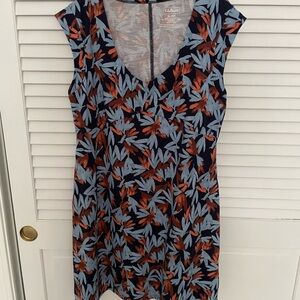 L.L. Bean Women's Navy Dress with Orange and Blue Floral